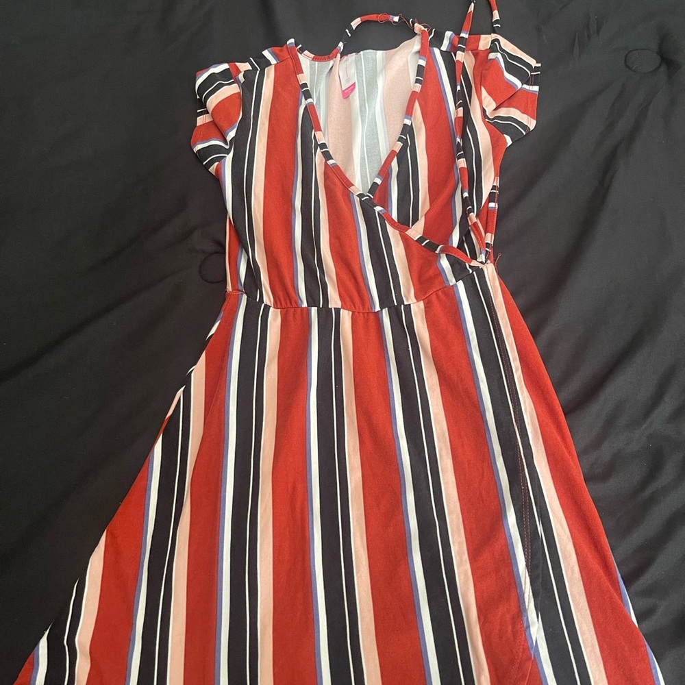 Striped Red and Black Wrap Dress
